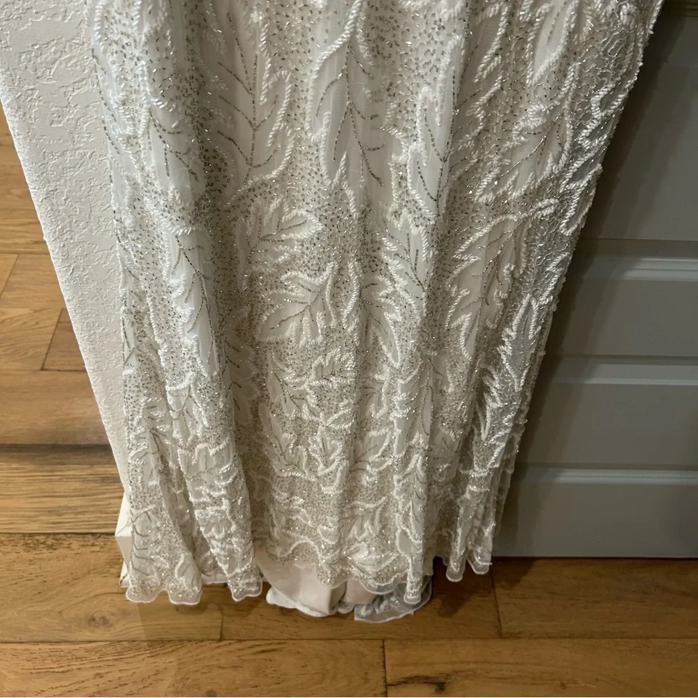 New Mac Duggal White Leaf Embroidered Beaded Gown - Picture 7 of 9